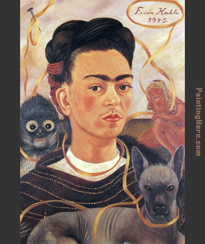 Frida Kahlo Self Portrait with Small Monkey